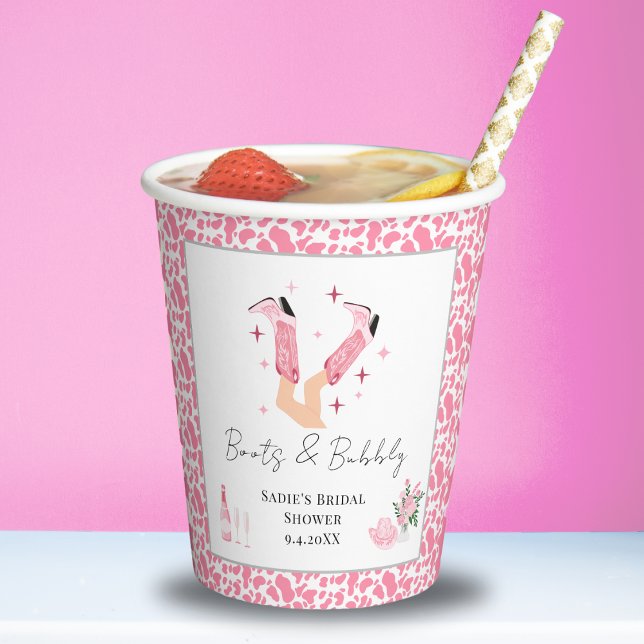 Vasos De Papel Boots de vaquero rosa y ducha de novia burbujeante (Subido por el creador)
