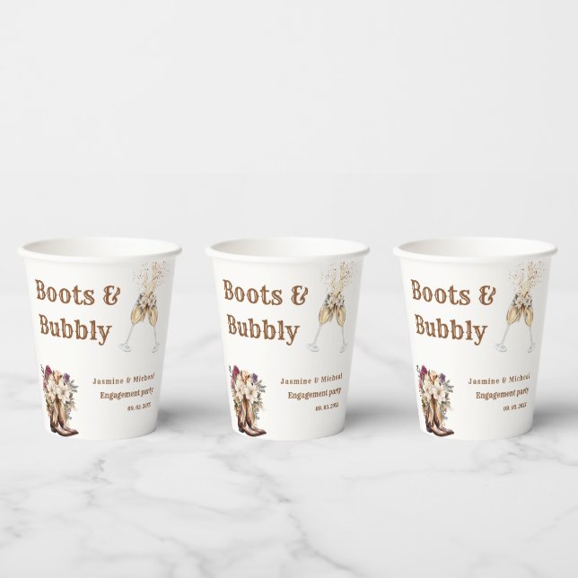 Vasos De Papel Boots y Bubbly Boho Partido de compromiso occident (Multi)