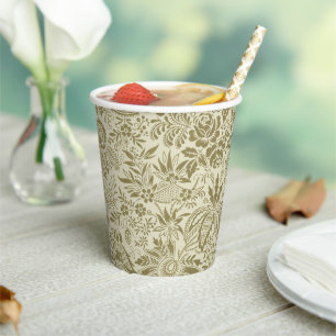 Vasos De Papel Bordado Botánico Toile Floral Verde Salvia Patrón