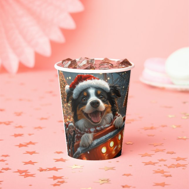 Vasos De Papel Border Collie Perro Montaña Rusa Navidad (in situ)