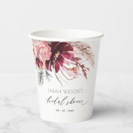 Vasos De Papel Borgoña Rubor Floral Pampas Ducha de novias