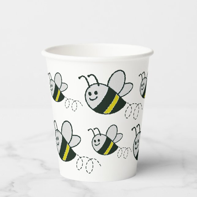 Vasos De Papel Borroidery Print Cute Bee Baby Shower (Anverso)