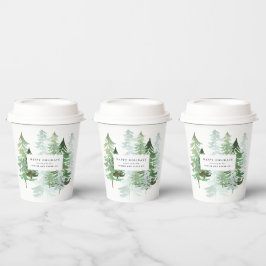 Vasos De Papel Bosque acuarela de Navidades empresariales