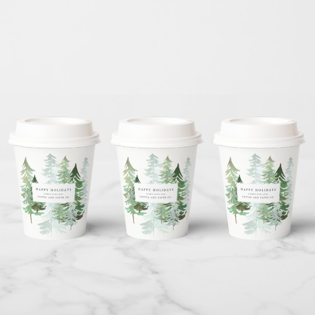 Vasos De Papel Bosque acuarela de Navidades empresariales (Multi)