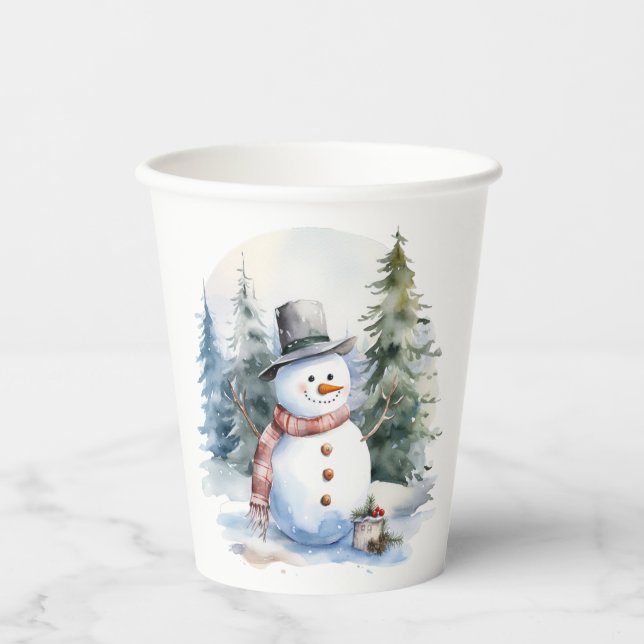 Vasos De Papel Bosque de invierno de Snowman (Anverso)