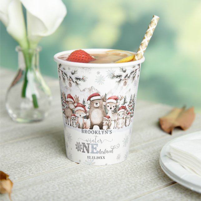 Vasos De Papel Bosque de invierno ONEderland Navidad cumpleaños 1 (in situ)