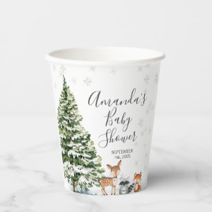Vasos De Papel Bosque de montaña de animales de invierno con copo