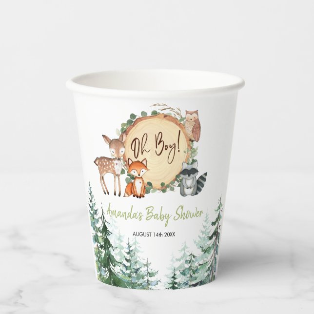 Vasos De Papel Bosque de Woodland Oh Boy Baby Shower (Anverso)