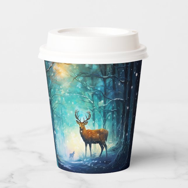 Vasos De Papel Bosque Mágico Nevado Arte-82109 (Anverso)