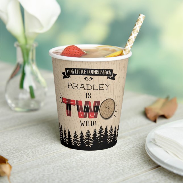 Vasos De Papel Bosque rústico Plaid Lumberjack Boys 2º cumpleaños (in situ)