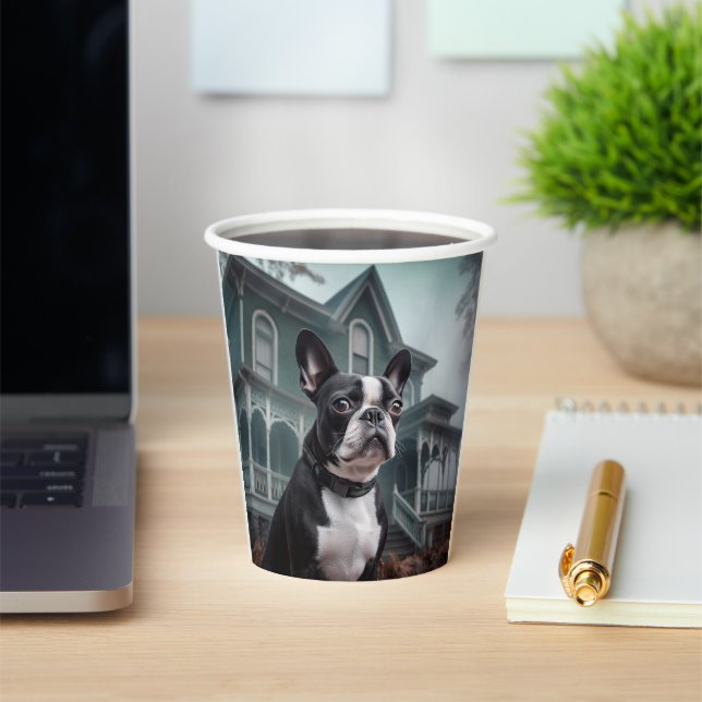 Vasos De Papel Boston Terrier Halloween Aterrador (in situ)