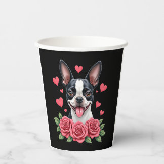 Vasos De Papel Boston Terrier with Red Roses Hearts Valentine�s D