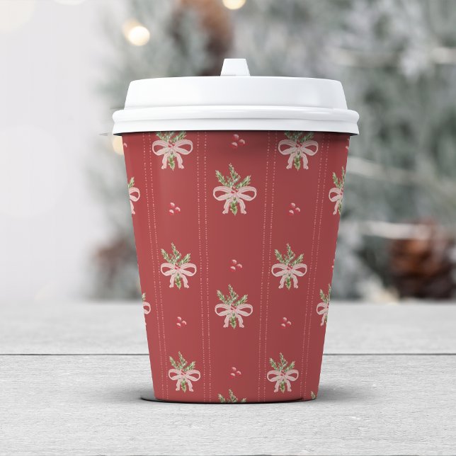 Vasos De Papel Botánicas Rústicas de Fiesta (Rustic Botanicals Holiday Paper Cups | Holly, Berries & Christmas Party Décor by Painted Paperie)