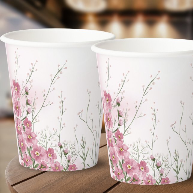 Vasos De Papel Botánico Floral Rosa Acuarela (Subido por el creador)