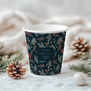 Vasos De Papel Botánicos de Invierno Navidad con Monograma