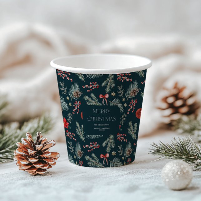 Vasos De Papel Botánicos de Invierno | Navidad con Monograma (Subido por el creador)