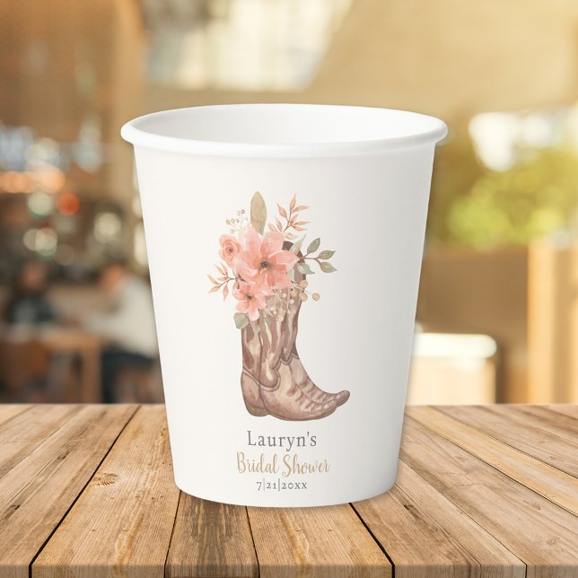 Vasos De Papel Botas Florales Rosas Fiesta de Despedida de Solter (Pink Floral Boots Cowgirl Bridal Shower Paper Cups
)