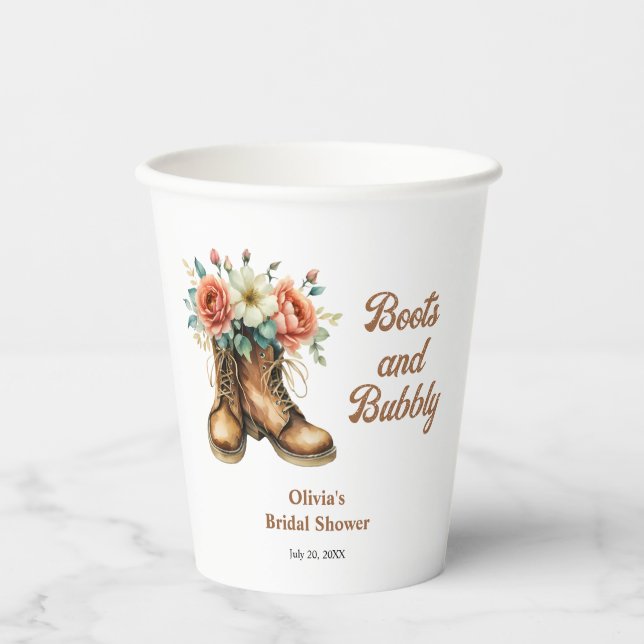 Vasos De Papel Botas Rústicas y Brindis de Despedida de Soltera W (Anverso)