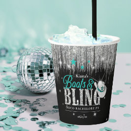 Vasos De Papel Botas y Brillo Disco Despedida de Soltera Teal ID9