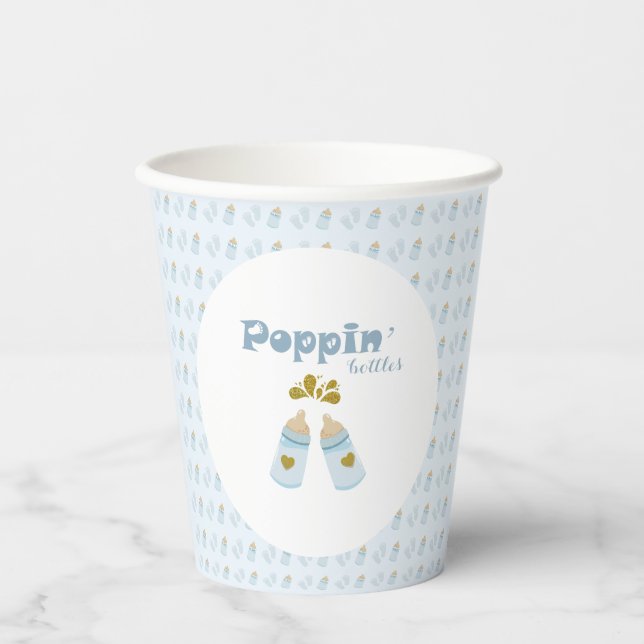 Vasos De Papel Botellas Blue Poppin Boy Baby Shower (Anverso)