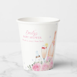 Vasos De Papel Botellas de champán Rosa Poppin Baby Shower