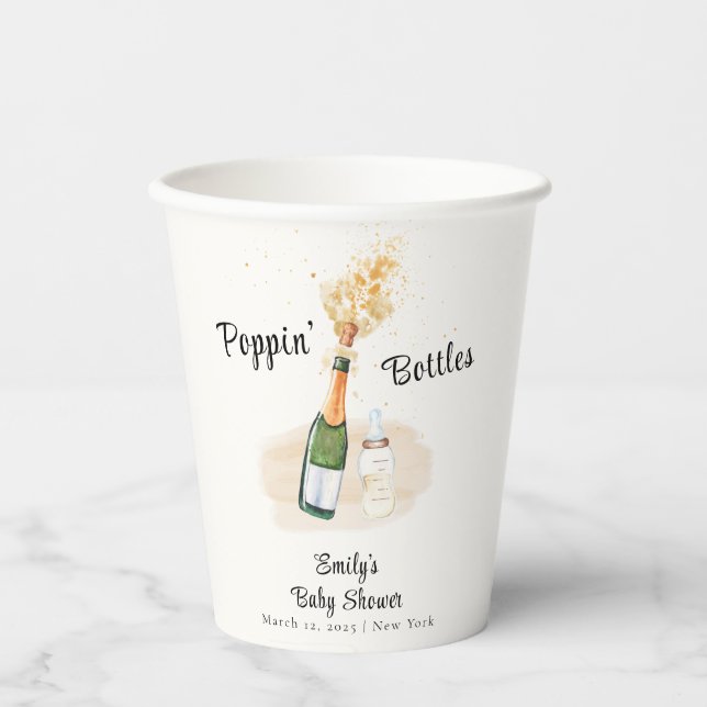 Vasos De Papel Botellas modernas de Poppin Champán Baby Shower (Anverso)