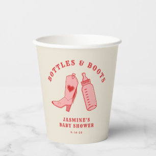 Vasos De Papel Botellas y boots Cowgirl Baby Shower rosa occident
