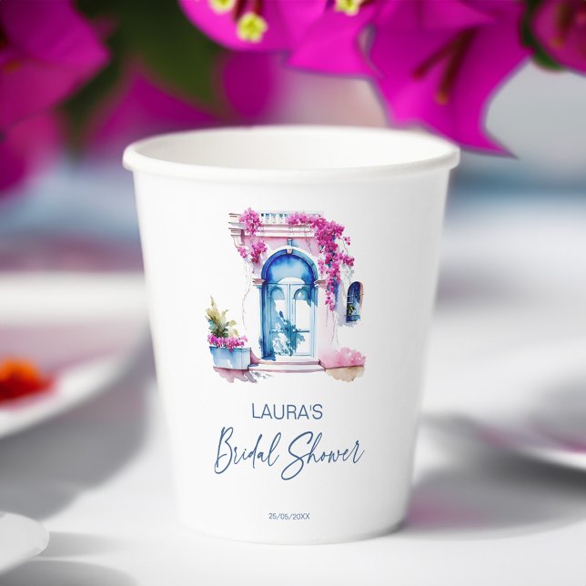 Vasos De Papel Bougainvillea ducha de novia de temática mediterrá (Bougainvillea Mediterranean themed bridal shower template Paper Cups personalized tableware)
