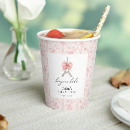 Vasos De Papel Boujour Bebe Paris Francés Toile Pink Baby Shower