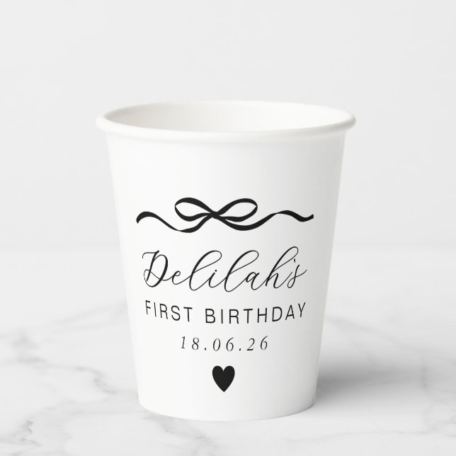Vasos De Papel Bow 1º cumpleaños (Anverso)