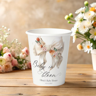 Vasos De Papel Bow Baby en Bloom Baby Shower