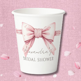 Vasos De Papel Bow rosado tira y se ata la ducha nupcial