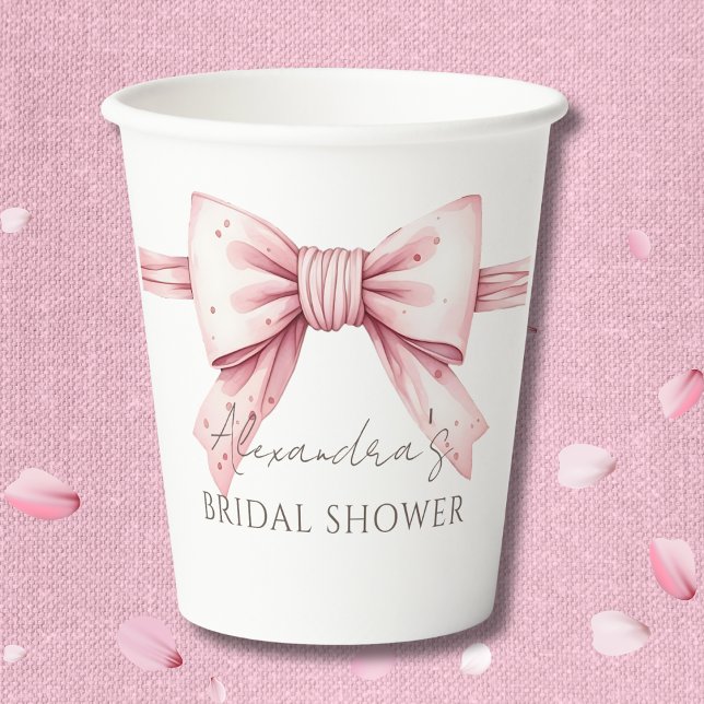 Vasos De Papel Bow rosado tira y se ata la ducha nupcial (Subido por el creador)