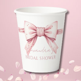 Vasos De Papel Bow rosado tira y se ata la ducha nupcial