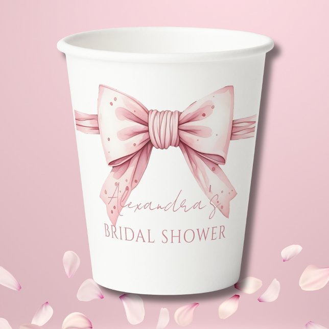 Vasos De Papel Bow rosado tira y se ata la ducha nupcial (Subido por el creador)