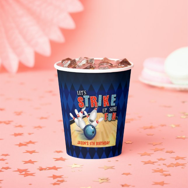 Vasos De Papel Bowling Birthday Paper Cup - Boy (in situ)