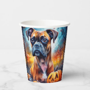 Vasos De Papel Boxeador de Halloween con calabazas asustado