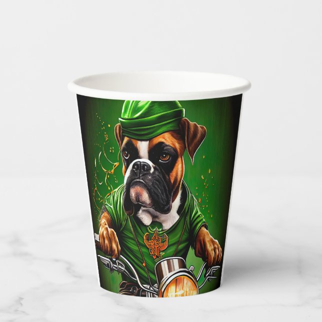 Vasos De Papel Boxer Dog Driving Bike St. (Anverso)