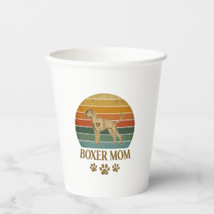 Vasos De Papel Boxer Mamá Perro Retro Atardecer Huellas De Patas_