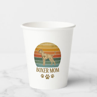 Vasos De Papel Boxer Mamá Perro Retro Atardecer Huellas De Patas_
