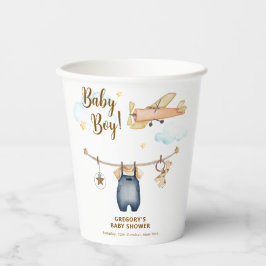 Vasos De Papel Boy Adventure Clothesline Airplane Sky Baby Shower