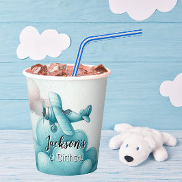Vasos De Papel Boy Cute Blue Airplane Viajes Niños Personalizado 