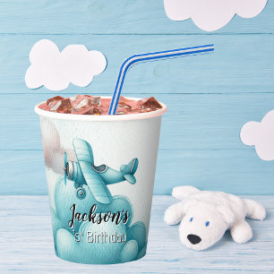 Vasos De Papel Boy Cute Blue Airplane Viajes Niños Personalizado 