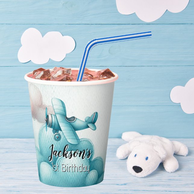 Vasos De Papel Boy Cute Blue Airplane Viajes Niños Personalizado  (Subido por el creador)