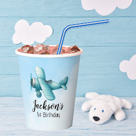 Vasos De Papel Boy Cute Blue Airplane Viajes Niños Personalizado 