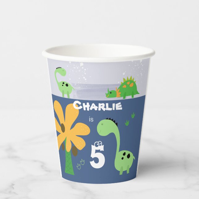 Vasos De Papel Boy Dinosaur Jurassic Birthday Party (Anverso)