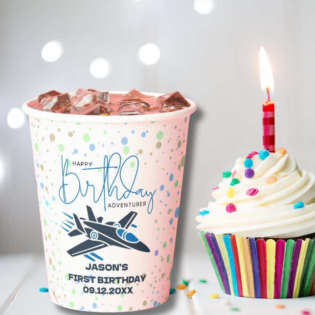 Vasos De Papel Boy First Birday Jet Fighist Airplane Blue White (Subido por el creador)