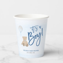 Vasos De Papel Boy Teddy Bear Blue Balloon Baby Shower