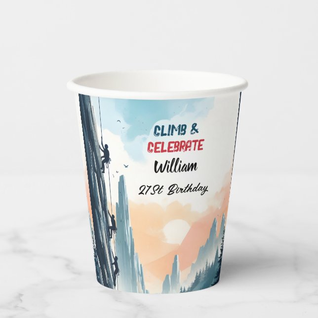 Vasos De Papel Boy Tree Fun Cliff Rock Climbing 21st Birthday (Anverso)