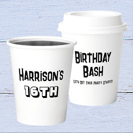Vasos De Papel Boys 16th Birthday Bash Black And White Name